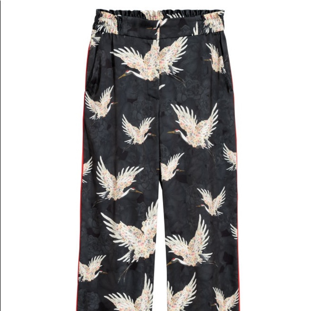 bird print trousers